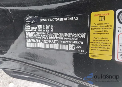 2022 Mini Convertible Cooper S z USA, uszkodzony, nr VIN WMW43DL01N3N88473